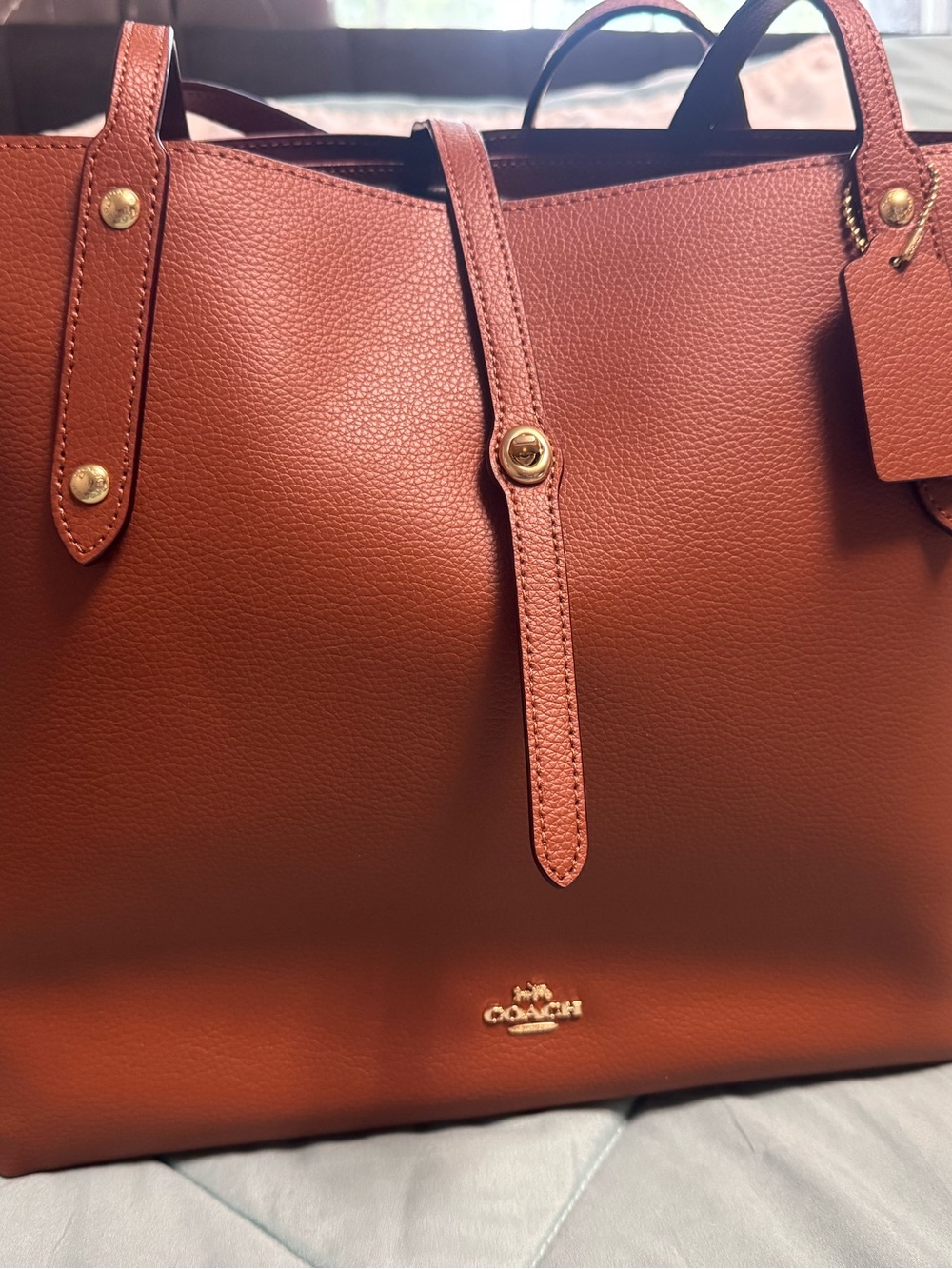 Coach Pebbled Leather Tote in Rust Brown with Gold Hardware